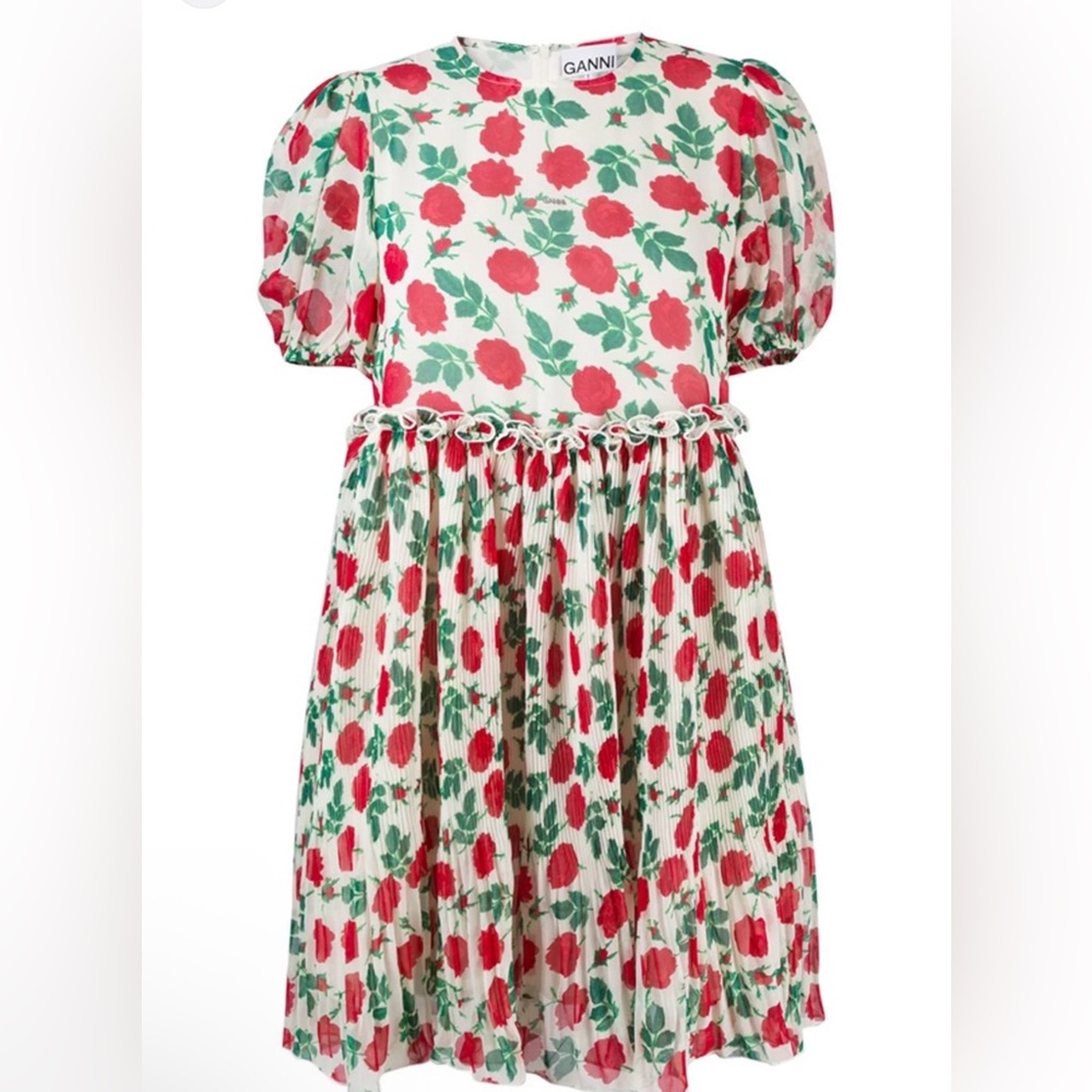 Ganni Red and Green Floral Dress NWT Size 36 Runs big